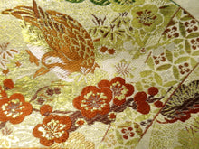 Load image into Gallery viewer, Maru Obi Vintage(1920-1950) Gold Green Phoenix Chrysanthemum Plum blossom Silk BB40W3
