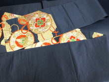Load image into Gallery viewer, Fukuro Obi Vintage(1950-1980) Black Gold Tsuzumi Butterfly Silk BB110W7
