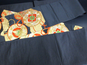 Fukuro Obi Vintage(1950-1980) Black Gold Tsuzumi Butterfly Silk BB110W7