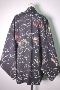 Haori Jacket Vintage(1950-1980) Black Flower Silk #8731J5