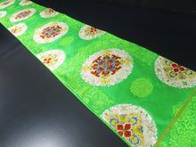 Load image into Gallery viewer, Fukuro Obi Vintage(1950-1980) Green Flower Silk BB27W2
