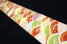 Load image into Gallery viewer, Fukuro Obi Vintage(1950-1980) Gold Green Orange Wave Silk BB145W9
