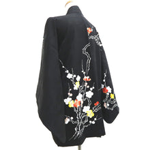 Load image into Gallery viewer, Haori Jacket Vintage(1950-1980) Black Embroidery Ume Branch Silk #9592H4
