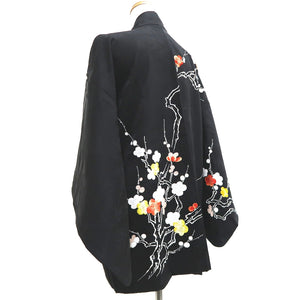 Haori Jacket Vintage(1950-1980) Black Embroidery Ume Branch Silk #9592H4