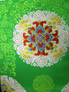 Fukuro Obi Vintage(1950-1980) Green Flower Silk BB27W2