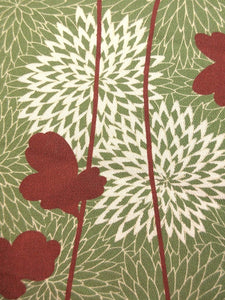 Haori Jacket Vintage(1920-1950) Long Type Naga-baori Moss Green Chrysanthemum #130