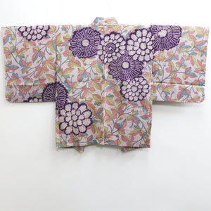 Haori Jacket Vintage(1950-1980) Purple Pink Blue Full Shibori Chrysanthemum Silk #8985C4