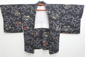 Haori Jacket Vintage(1950-1980) Black Flower Silk #8731J5