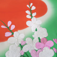 Load image into Gallery viewer, KK1282B5 Silk Kimono Fabric Vintage(1950-1980) Embroidery Ume Kiku Green 52.0x12.6in(132x32cm)

