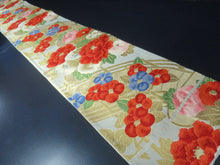 Load image into Gallery viewer, Fukuro Obi Vintage(1950-1980) Gold Silver Red Peony Silk BB92W6
