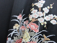 Load image into Gallery viewer, Haori Jacket Vintage(1950-1980) Black Fully Embroidered Ume Kiku Silk #7773K4
