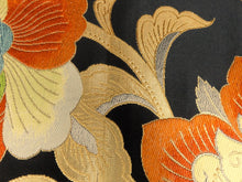 Load image into Gallery viewer, BB8245AA Silk Obi Fabric Vintage(1950-1980) Flower Black Gold 101.6x11.8in(258x30cm)
