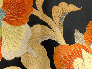 BB8245AA Silk Obi Fabric Vintage(1950-1980) Flower Black Gold 101.6x11.8in(258x30cm)