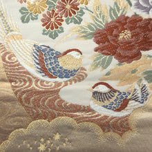 Load image into Gallery viewer, Fukuro Obi Vintage(1950-1980) White Gold Crane Birds Plum blossom Silk BB183V1
