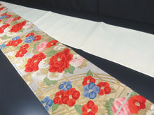 Load image into Gallery viewer, Fukuro Obi Vintage(1950-1980) Gold Silver Red Peony Silk BB92W6
