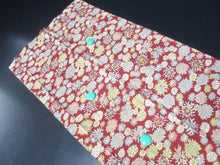 Load image into Gallery viewer, MKF#214 Silk Kimono Fabric Vintage(1950-1980) Chrysanthemum Wine red 52.0x11.8in(132x30cm)
