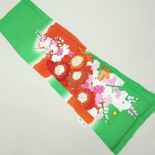 Load image into Gallery viewer, KK1283B5 Silk Kimono Fabric Vintage(1950-1980) Embroidery Ume Kiku Green 50.0x13.0in(127x33cm)
