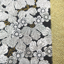 Load image into Gallery viewer, Fukuro Obi Black Gold Silver Flower Silk BB208V2
