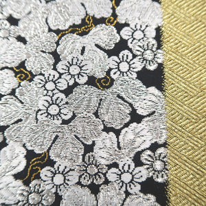 Fukuro Obi Black Gold Silver Flower Silk BB208V2
