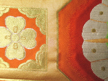 Load image into Gallery viewer, Fukuro Obi Vintage(1950-1980) Gold Orange Butterfly Silk BB7W1
