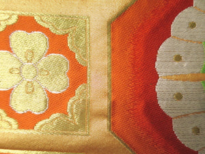 Fukuro Obi Vintage(1950-1980) Gold Orange Butterfly Silk BB7W1