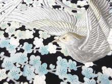 Load image into Gallery viewer, BCF#2901 Silk Tomesode Fabric Vintage(1950-1980) Embroidery Bird Plum Blossom Black 41.3x25.6in(105x65cm)
