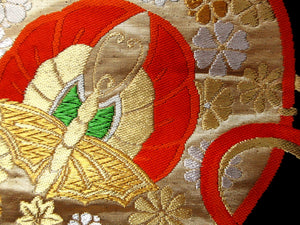 Fukuro Obi Vintage(1950-1980) Black Gold Tsuzumi Butterfly Silk BB110W7
