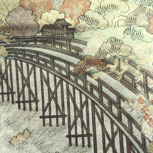 Fukuro Obi Gold Landscape Bridge Silk BB238V4