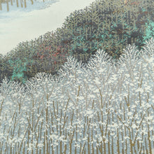 Load image into Gallery viewer, Fukuro Obi Vintage(1950-1980) Light Blue Minoru Sakuragi Winter Landscape Silk BB223V3
