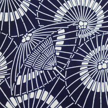 Load image into Gallery viewer, KK1112B3 Cotton Kimono Fabric Vintage(1950-1980) Bangasa Umbrella Navy 57.5x13.0in(146x33cm)
