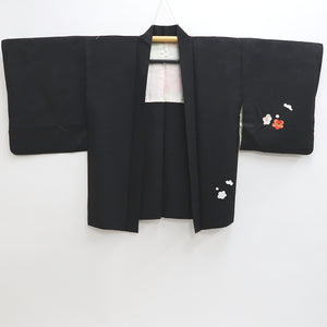 Haori Jacket Vintage(1950-1980) Black Embroidery Ume Branch Silk #9592H4