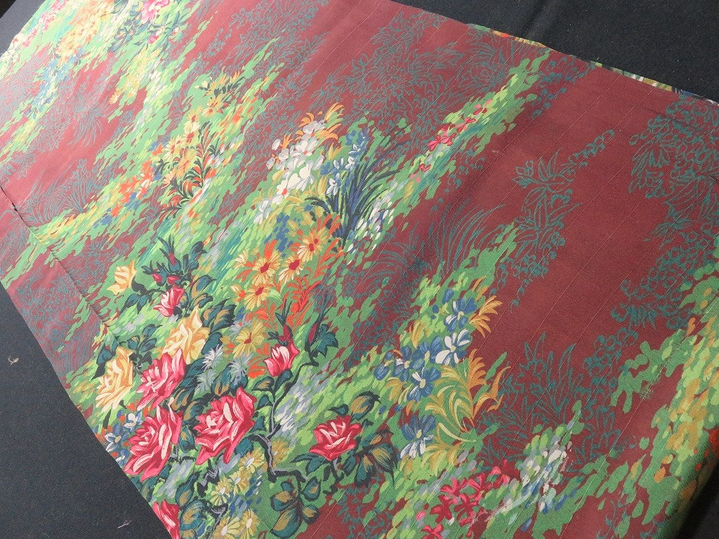 BCF#2864 Silk Kimono Fabric Vintage(1920-1950) Hand Painted Flower Brown 130cm (51.2in)