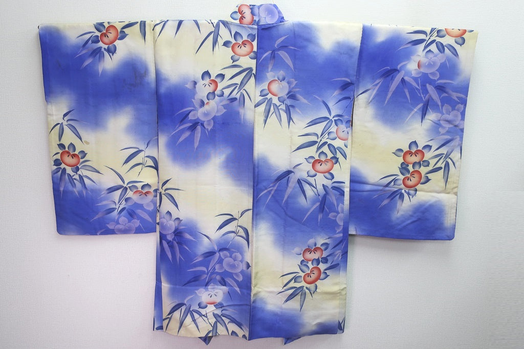 Haori Jacket Vintage(1920-1950) Blue Pale Yellow Tachibana Silk #8324C3
