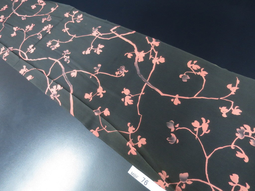 MBFd#76B Silk Kimono Fabric Vintage(1950-1980) Branch Black Pink 53.1x12.6in(135x32cm)