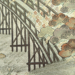 Fukuro Obi Gold Landscape Bridge Silk BB238V4