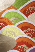 Load image into Gallery viewer, Fukuro Obi Vintage(1950-1980) Gold Green Orange Wave Silk BB145W9
