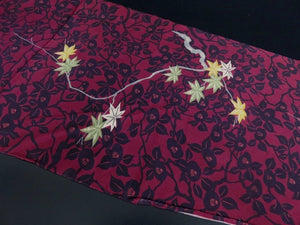 FF2499A Silk Kimono Fabric Vintage(1950-1980) Maple Leaf Dark Red 53.1x11.8in(135x30cm)