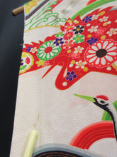 Load image into Gallery viewer, Girl&#39;s Kimono Vintage(1950-1980) White Crane Birds Silk #8122A4
