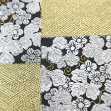 Load image into Gallery viewer, Fukuro Obi Black Gold Silver Flower Silk BB208V2
