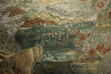 Load image into Gallery viewer, Fukuro Obi Gold Silver Green Landscape Tokaido Silk BB165W2
