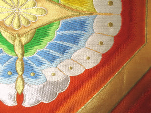 Fukuro Obi Vintage(1950-1980) Gold Orange Butterfly Silk BB7W1