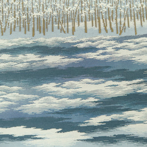 Fukuro Obi Vintage(1950-1980) Light Blue Minoru Sakuragi Winter Landscape Silk BB223V3