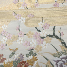 Load image into Gallery viewer, Fukuro Obi Vintage(1950-1980) White Gold Crane Birds Plum blossom Silk BB183V1
