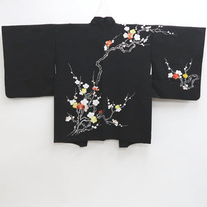 Haori Jacket Vintage(1950-1980) Black Embroidery Ume Branch Silk #9592H4