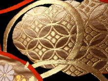 Load image into Gallery viewer, Fukuro Obi Vintage(1950-1980) Black Gold Tsuzumi Butterfly Silk BB110W7
