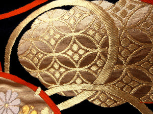 Fukuro Obi Vintage(1950-1980) Black Gold Tsuzumi Butterfly Silk BB110W7