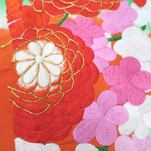 Load image into Gallery viewer, KK1283B5 Silk Kimono Fabric Vintage(1950-1980) Embroidery Ume Kiku Green 50.0x13.0in(127x33cm)
