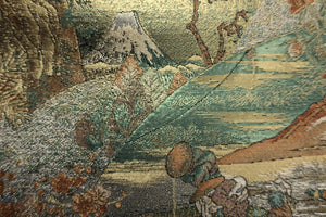 Fukuro Obi Gold Silver Green Landscape Tokaido Silk BB165W2