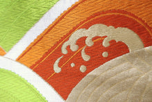 Load image into Gallery viewer, Fukuro Obi Vintage(1950-1980) Gold Green Orange Wave Silk BB145W9

