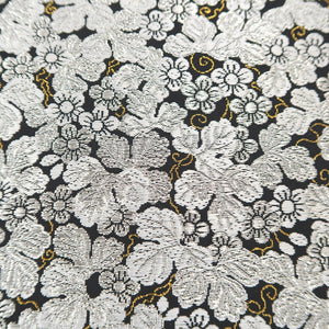 Fukuro Obi Black Gold Silver Flower Silk BB208V2